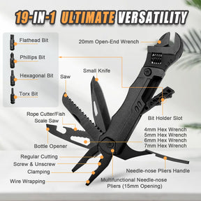 Hanboost Multitool Wrench Pliers  Multipurpose 19 In 1 Pocket Size Spanner Mini Adjustable Wrench EDC Gadget with Wire Cutter Screwdriver Camping Knife Gear Wood Cutting Saw Bottle Opener