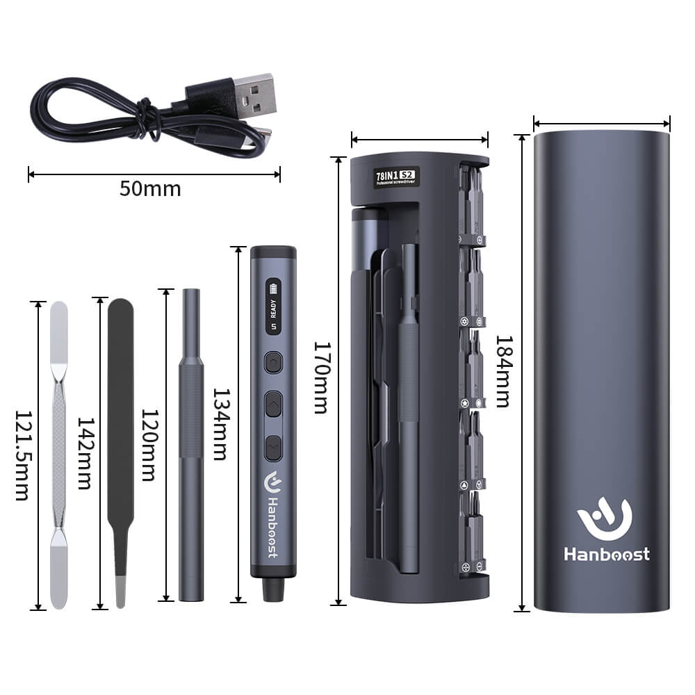 Hanboost 78 in 1 Precision Electric Screwdriver Set with Rotating Book Spine Storage Box Design for Reparing Laptop, Phone, Camera, Watch, and Drone