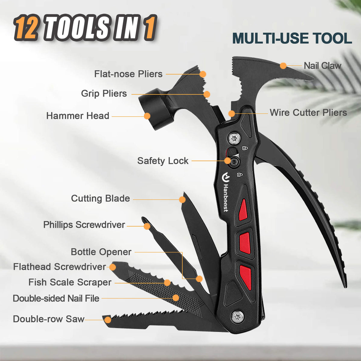 Hanboost H1 Multi Tool Hammer 12 in 1  with Safety Lock