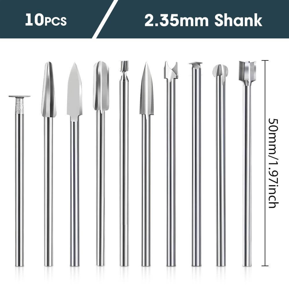 Hanboost 10pc Wood working Set – Carving & Grinding Bits for Rotary Tool
