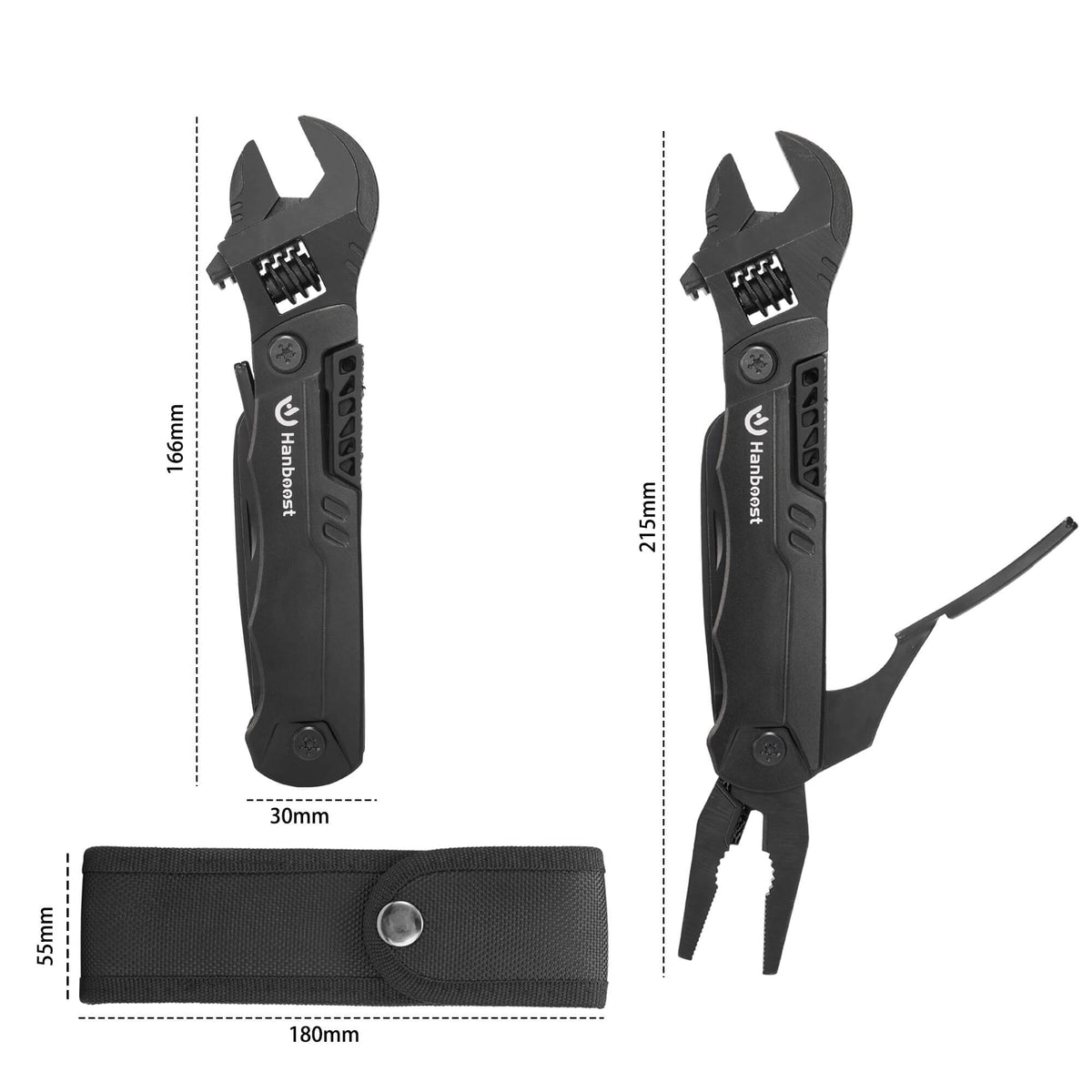 Hanboost Multitool Wrench Pliers  Multipurpose 19 In 1 Pocket Size Spanner Mini Adjustable Wrench EDC Gadget with Wire Cutter Screwdriver Camping Knife Gear Wood Cutting Saw Bottle Opener