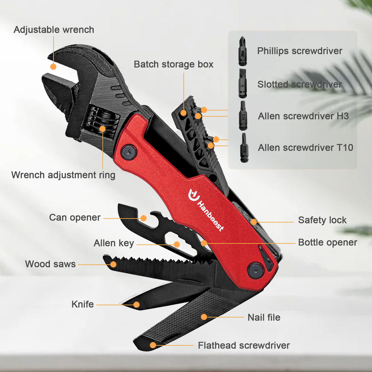 Hanboost M1 Multitool 12 In 1 Wrench for Outdoor Camping (Red)