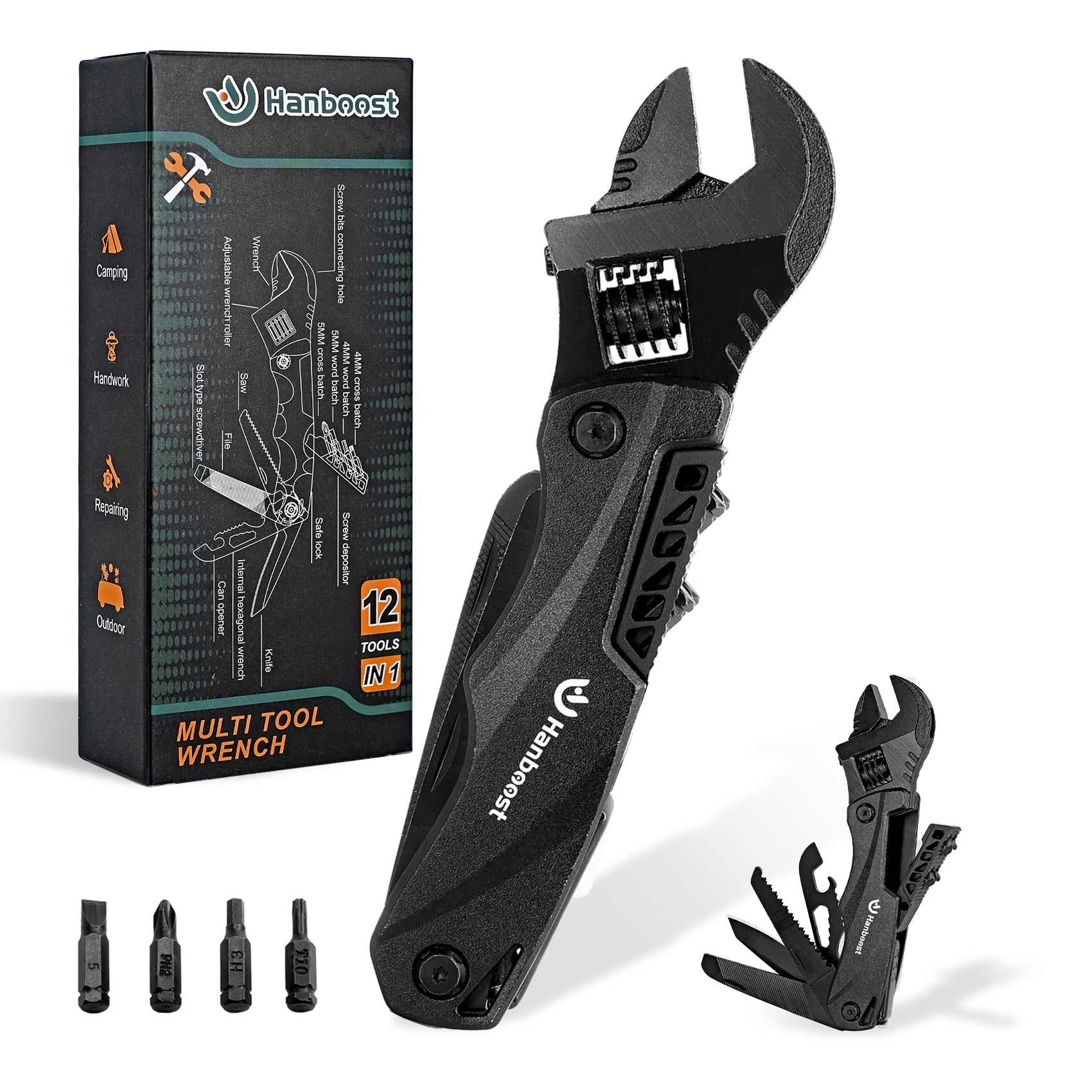 Hanboost 12 In 1 Multitool Wrench EDC Gadget for Outdoor Camping