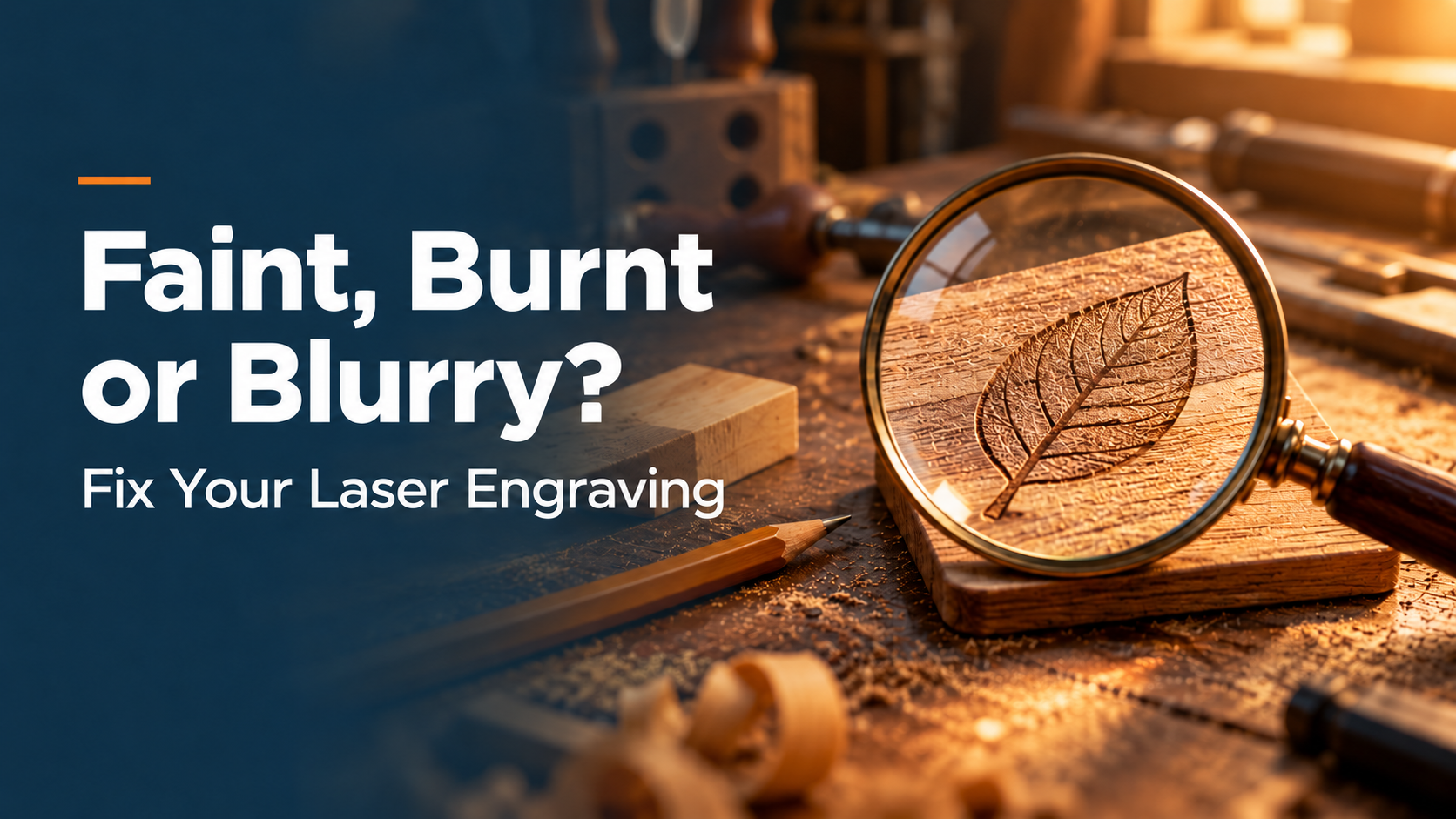 AI concept illustration of a magnifying glass inspecting a leaf engraving on wood.