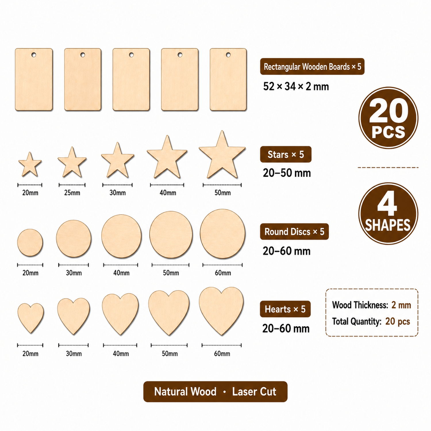 Hanboost Wooden Engraving Starter Pack 20PCS for Laser Engraving & DIY Crafts