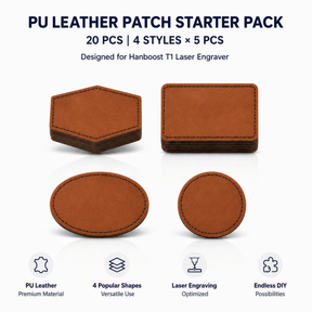 Hanboost 20pc PU Leather Patch Starter Pack for Laser Engraving & DIY Projects