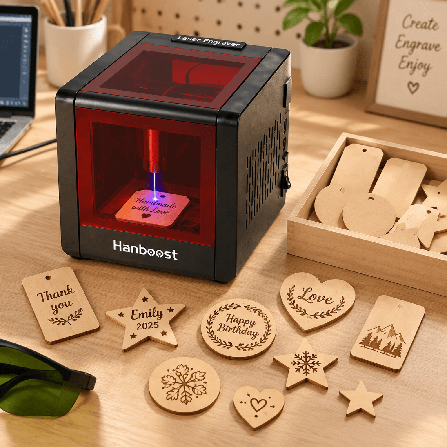 Hanboost Wooden Engraving Starter Pack 20PCS for Laser Engraving & DIY Crafts