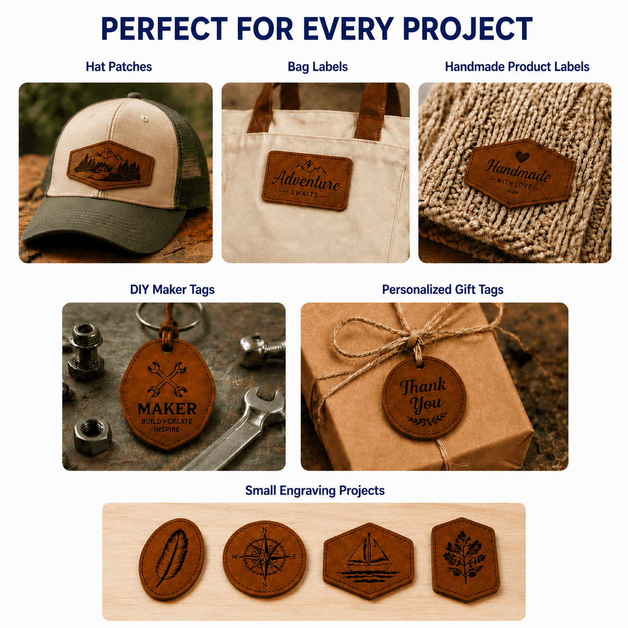 Hanboost 20pc PU Leather Patch Starter Pack for Laser Engraving & DIY Projects
