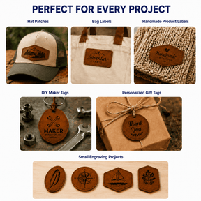Hanboost 20pc PU Leather Patch Starter Pack for Laser Engraving & DIY Projects