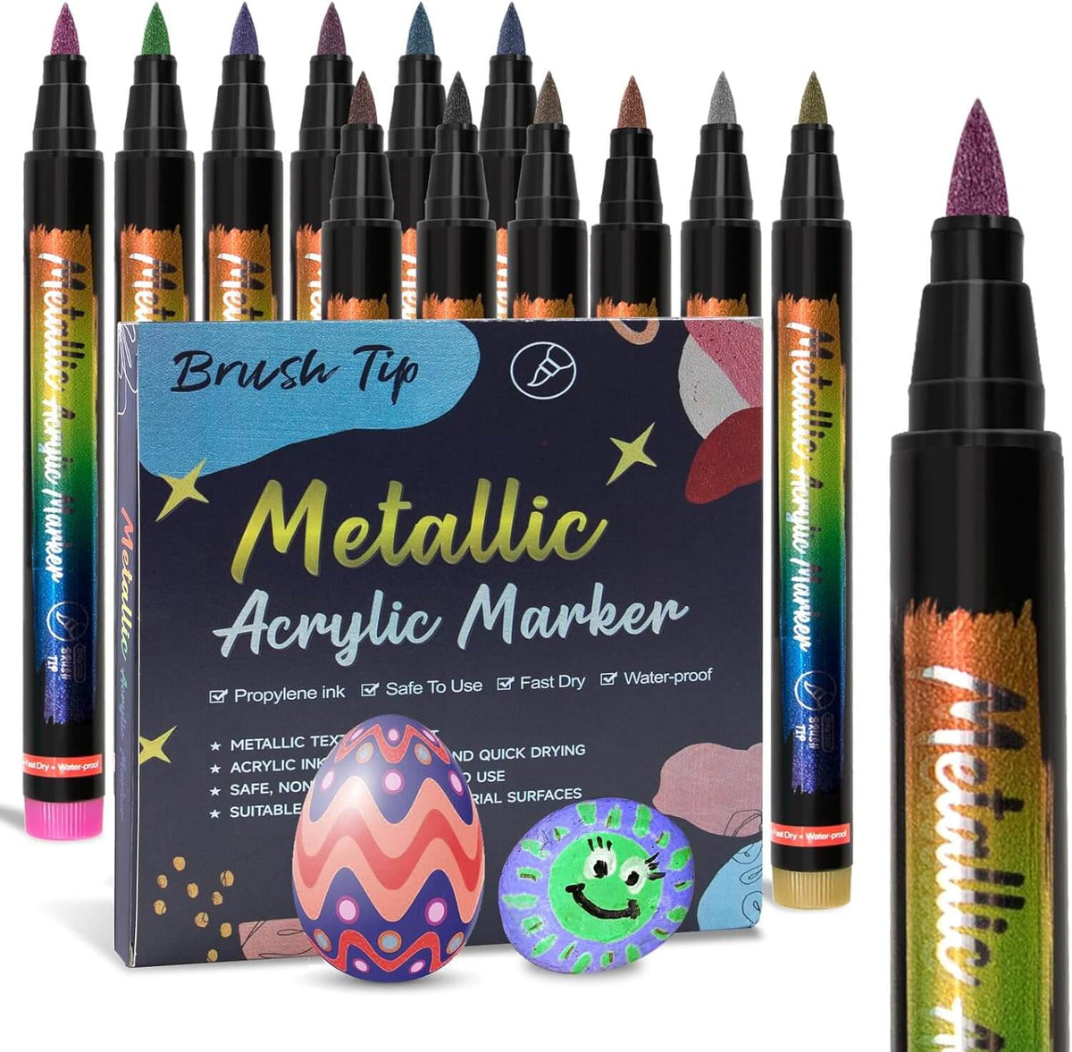 12 Colours Metallic Pens Acrylic Paint Markers for Model Builder & DIY Project
