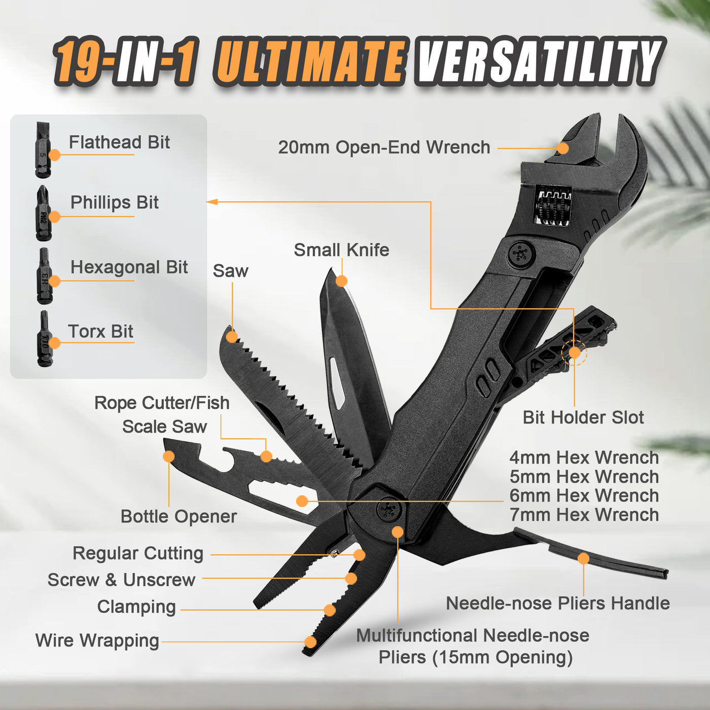Hanboost 19 In 1 Multitool Wrench with Wire Cutter for Outdoor Camping