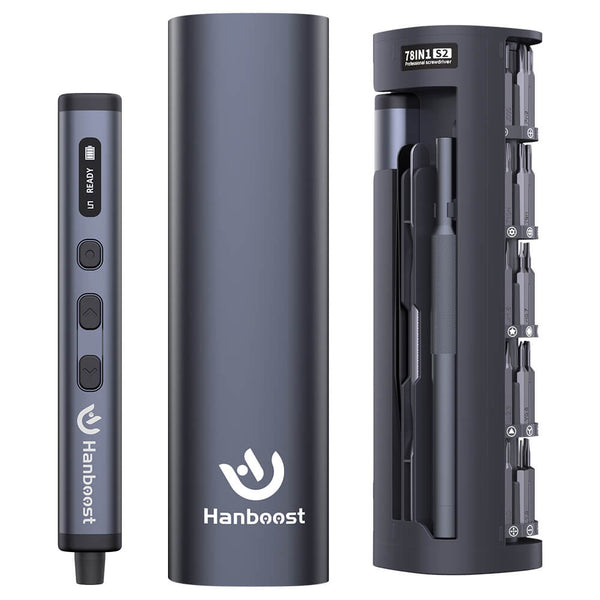 Hanboost 78 in 1 Precision Electric Screwdriver Set with Rotating Book Spine Storage Box Design for Reparing Laptop, Phone, Camera, Watch, and Drone