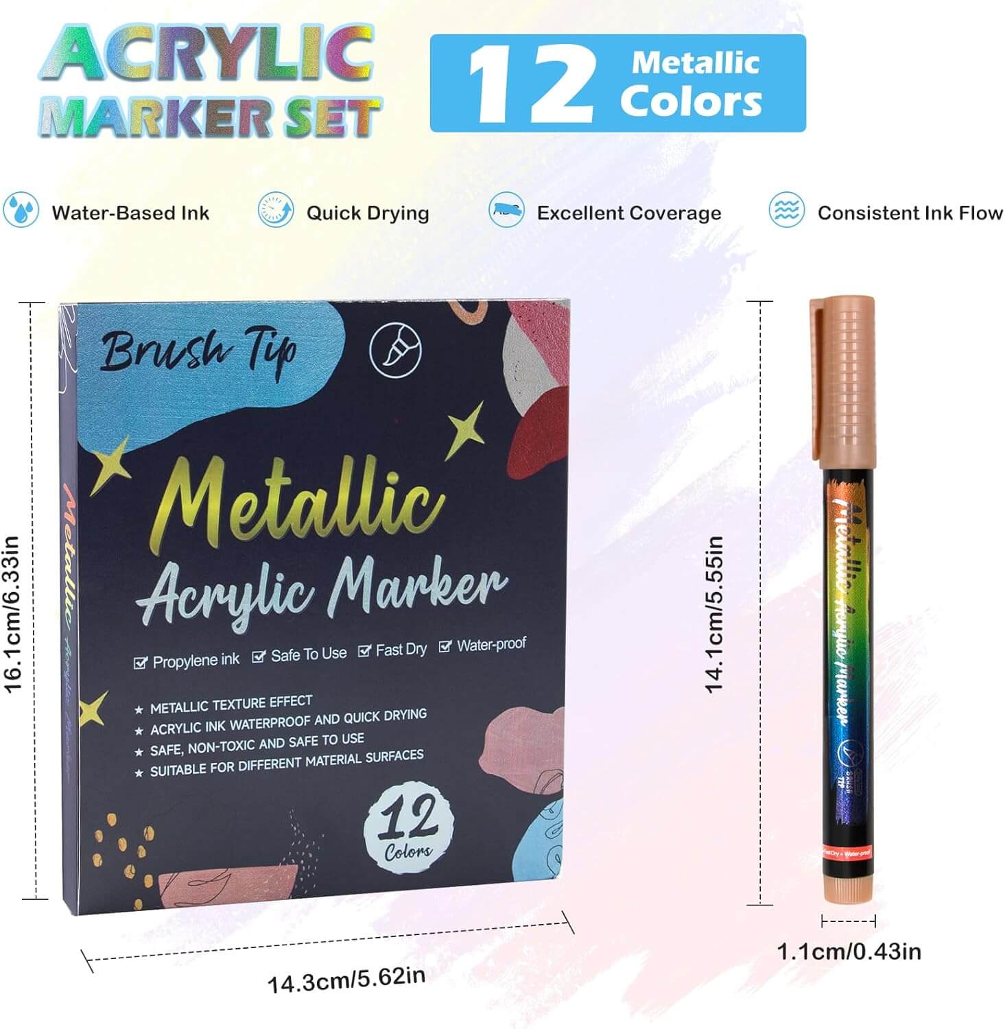 12 Colours Metallic Pens Acrylic Paint Markers for Model Builder & DIY Project