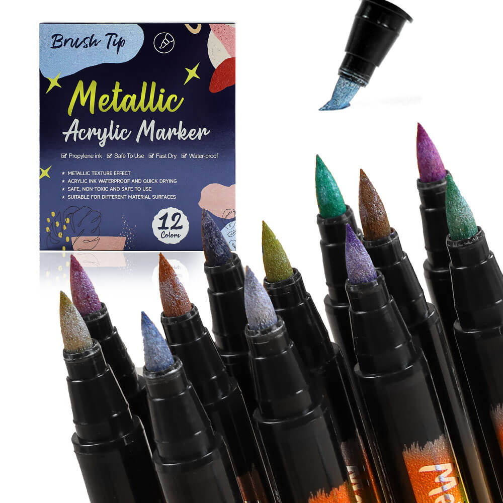 12 Colours Metallic Pens Acrylic Paint Markers for Model Builder & DIY Project