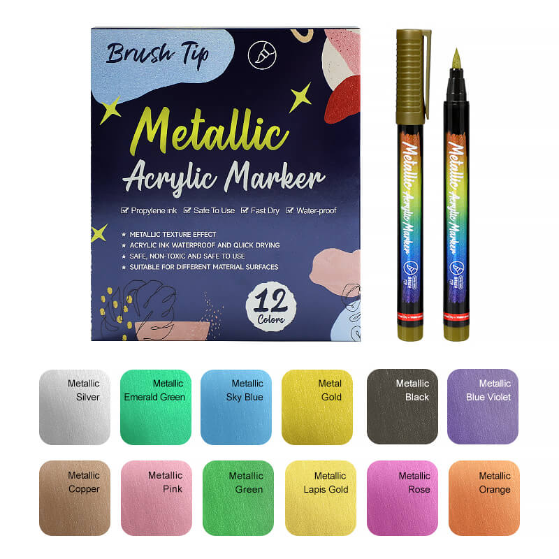 12 Colours Metallic Pens Acrylic Paint Markers for Model Builder & DIY Project