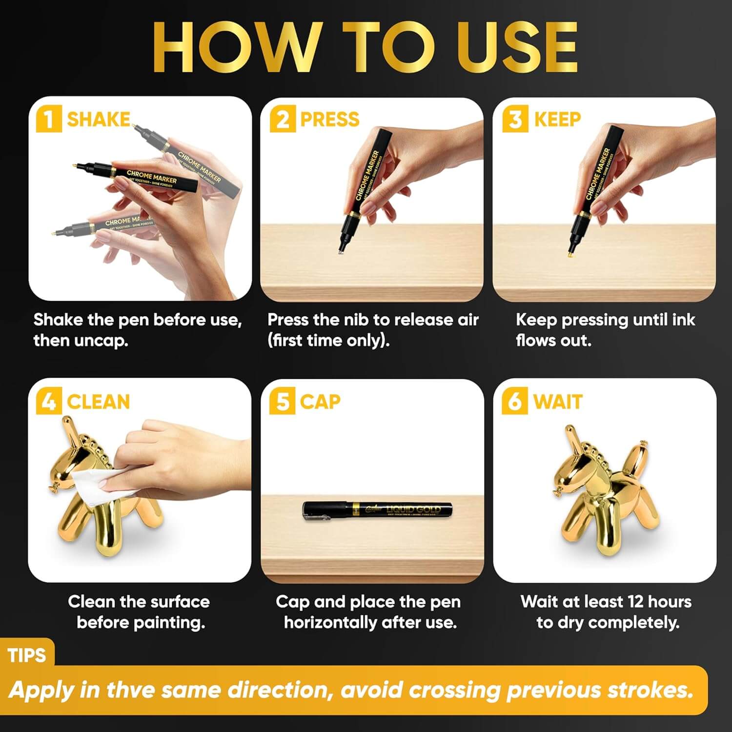 Hanboost 6 Color Liquid Chrome Marker for Model Painting