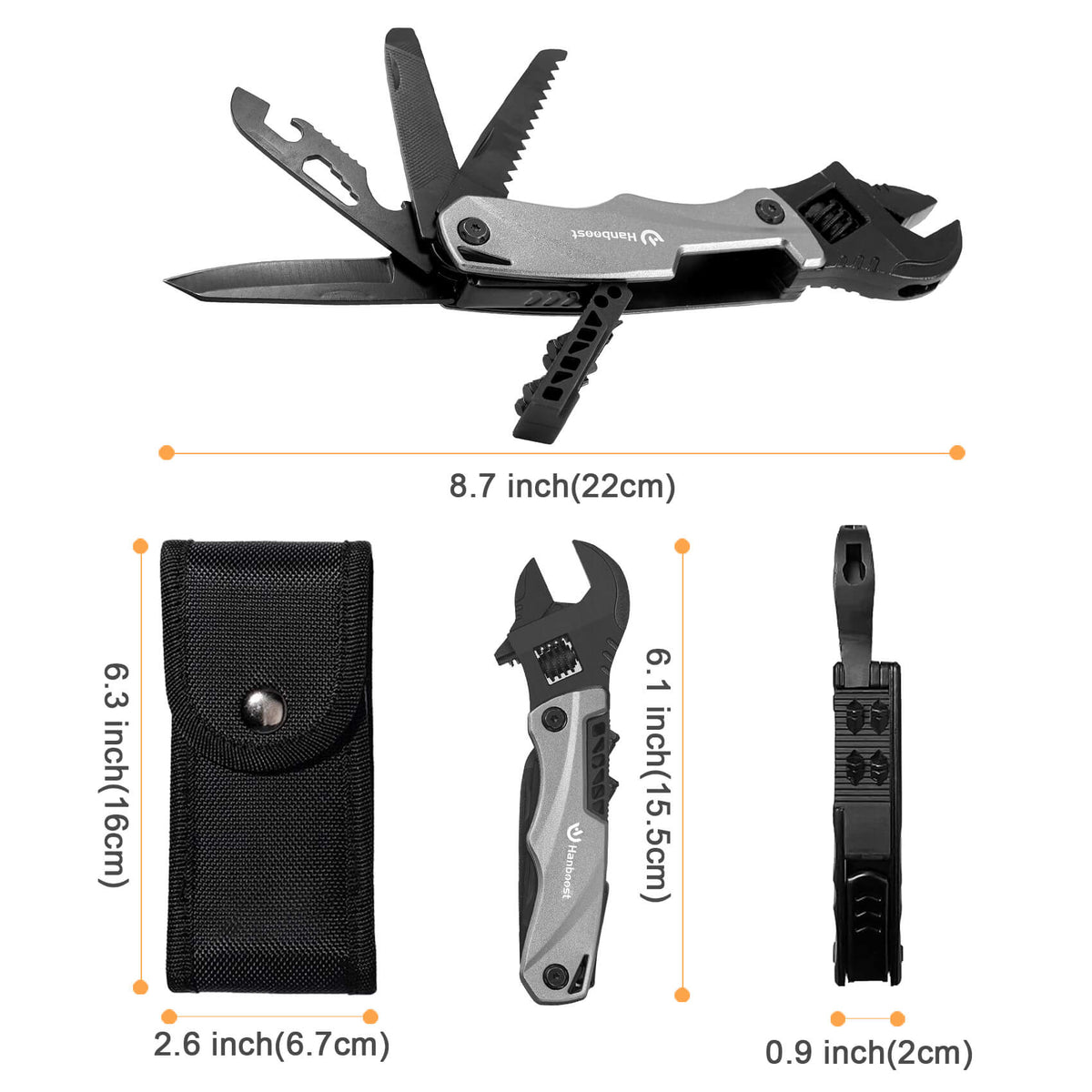 Hanboost M1 Multi functional Adjustable Wrench 12 In 1 (Grey)